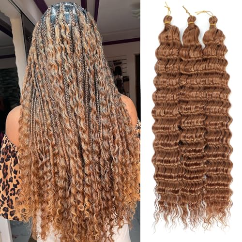 MLETULIPS Ocean Wave Crochet Hair Extensions Deep Wave Braiding Crochet Hair Soft Synthetic Curly Braiding Crochet Hair for Black Women (30#, 22 inch (pack of 3）) von MLETULIPS