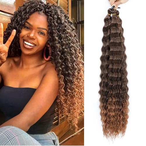 MLETULIPS Ocean Wave Crochet Hair Extensions Deep Wave Braiding Crochet Hair Soft Synthetic Curly Braiding Crochet Hair for Black Women (T4/30#, 22 inch (pack of 6）) von MLETULIPS