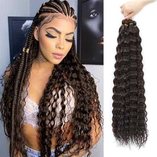 MLETULIPS Ocean Wave Crochet Hair Extensions Deep Wave Braiding Crochet Hair Soft Synthetic Curly Braiding Crochet Hair for Black Women (4#, 22 inch (pack of 6）) von MLETULIPS
