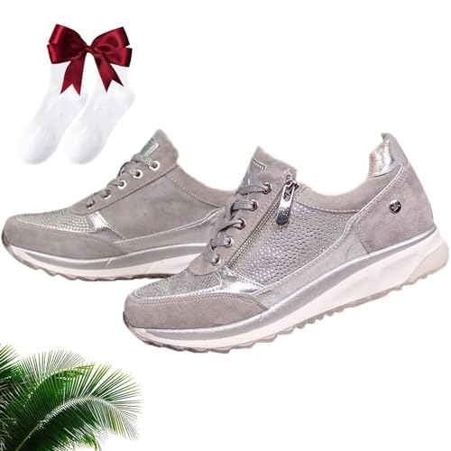 MLGBNM Orthopädische Gabbor-Sneaker Mit Reißverschluss, Orthopädische Freizeit-Sneaker Mit Fußgewölbeunterstützung Für Damen, Bequeme, Atmungsaktive Laufschuhe Zum Reinschlüpfen (Beige,38) von MLGBNM