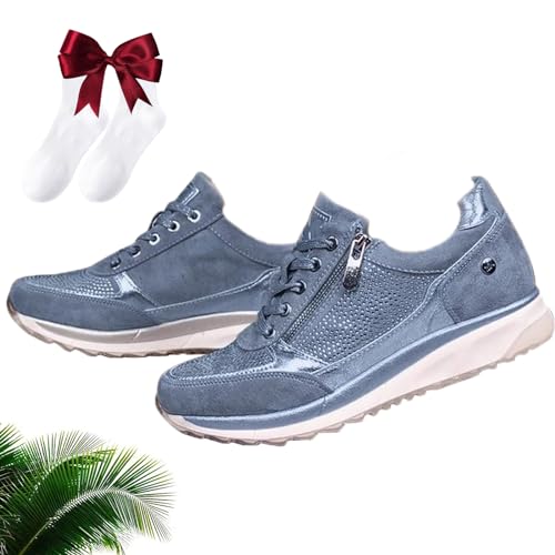 MLGBNM Orthopädische Gabbor-Sneaker Mit Reißverschluss, Orthopädische Freizeit-Sneaker Mit Fußgewölbeunterstützung Für Damen, Bequeme, Atmungsaktive Laufschuhe Zum Reinschlüpfen (Blau,38) von MLGBNM