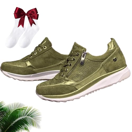 MLGBNM Orthopädische Gabbor-Sneaker Mit Reißverschluss, Orthopädische Freizeit-Sneaker Mit Fußgewölbeunterstützung Für Damen, Bequeme, Atmungsaktive Laufschuhe Zum Reinschlüpfen (Grün,38) von MLGBNM