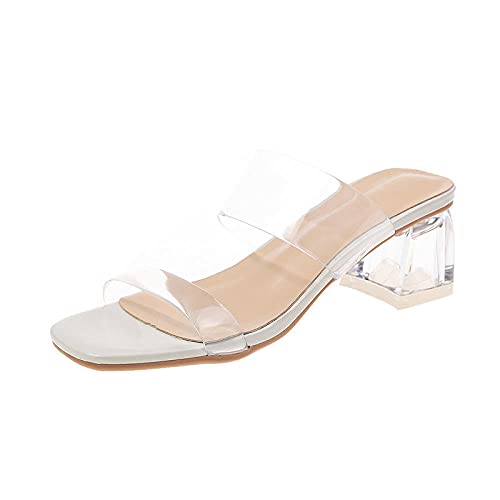 MLLM Durchsichtig Sandalen, Damen Transparente Hausschuhe Quadrate mit sand-weiß_39, für Strand und Pool von MLLM