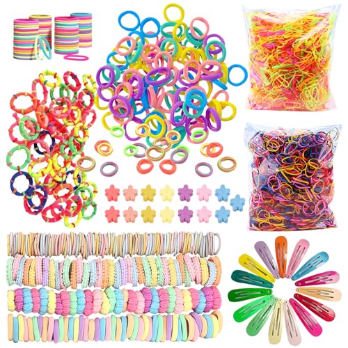 MLPKOI 1030 Stück Haargummis Mädchen, Bunt Elastisch Zopfgummis Mädchen, Weiche Seile Pferdeschwanzhalter Frauen Haarschmuck, Bunt Elastisch Haargummis Nichtmetall für Kinder Damen von MLPKOI