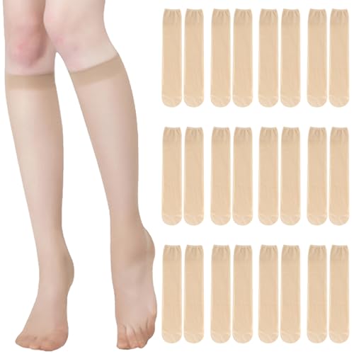 MLPKOI 12 Paar Kniestrümpfe 10 den Transparent Nylon Fein-Kniestrümpfe seidig glänzend breiter Komfortbund Damen, Nylon Feinkniestrümpfe breiter Komfortbund Damen, Leicht und Bequem von MLPKOI