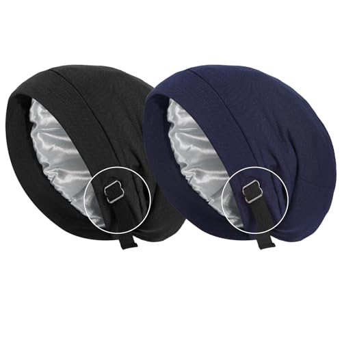 MLPKOI 2PCS Satin Bonnet Schlafhaube Damen & Herren, Verstellbar Haube Schlafkappe Chemotherapie Kopftücher Lined Beanie Lockenhaube Einheitsgröße von MLPKOI