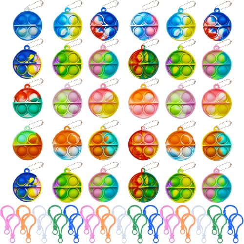 MLPKOI 30 Stück Pop Push It Fidget Toy, Mini Schlüsselbund Toys, Popit Keychain für Kinder Schlüsselanhänger, Anti-Stress für Kinder & Erwachsene, Mitgebsel Kindergeburtstag Mini-Fidget-Spielzeug von MLPKOI