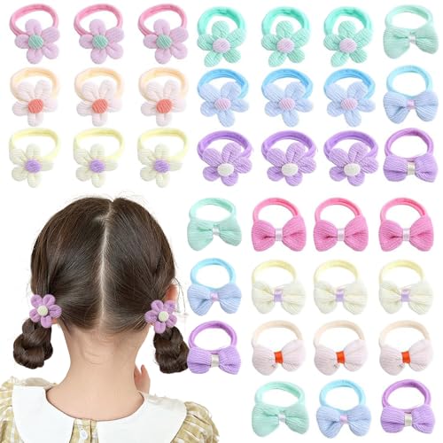 MLPKOI 36 Stück Baby-Haargummis, Bunte Haarschleife mit Blumen und Schleife Weichem Nahtlosem Pferdeschwanzhalter für Kleinkinder, Babys, Mädchen von MLPKOI