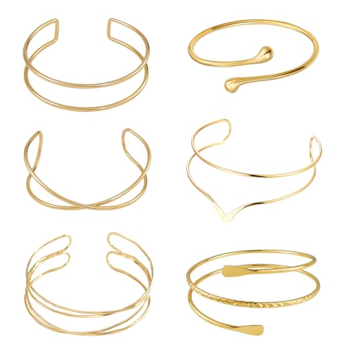 MLPKOI 6 Stück Armreif Gold Damen Set, Minimalistisch Armreif Oberarm, Oberarmreif Schmuck, für Minimalistisch, Hochzeit, Modeschmuck von MLPKOI