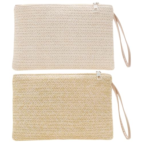 MLPKOI Clutch Stroh Damen, Sommer Strand Handtasche, Freizeit Clutch aus Stroh Elegante Gewebte Abendtasche, Wristlet Tasche für Frauen Mädchen von MLPKOI