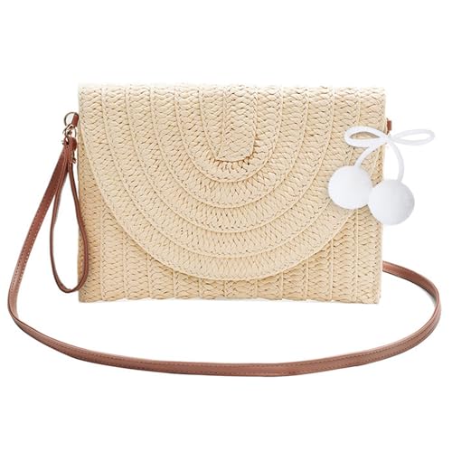 MLPKOI Damen Clutch Stroh Abendtasche Umhängetasche, Stroh Crossbody Tasche, Sommer Gewebte Schultertaschen, Sommer Strandtasche mit Abnehmbarer Schulterriemen, Boho Stil für Strand Urlaub von MLPKOI