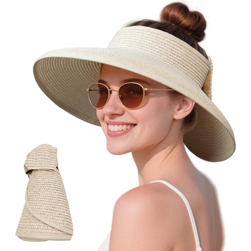 MLPKOI Damen Sonnenhut UV-Schutz Strohhut UPF 50+ Faltbar Sommerreise Strohhut Sonnenhüte mit Breite Krempe für Strand Golf von MLPKOI