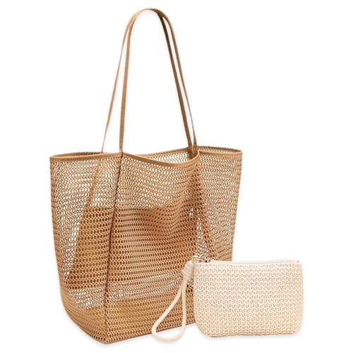 MLPKOI Faltbare Leichte Mesh Strandtasche Korb, Große Strandtasche Damen, Strand Tasche Damen, Netztasche Handtaschen Strandbeutel, Beach Bags für Shopping Strandurlaub und Schwimmbäder von MLPKOI