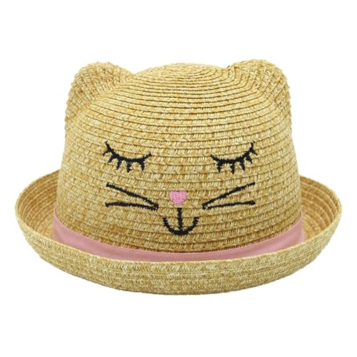 MLPKOI Kinder Strohhut Mädchen Hut Verspielter Sonnenhut mit Katzengesicht mit Verstellbarem Bindebändern Baby und Kinder Sommer Kopfbedeckung von MLPKOI