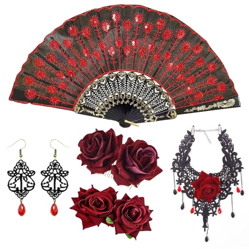 MLPKOI Rose Flower Blumen Haarspangen Haarklammern Haarspange Clip Fabric Hollowed Handheld Folding Fan Rutschfeste Haarklammer Blume Hawaii Haarspange Blume für Frauen Große Flower Hair Clip von MLPKOI