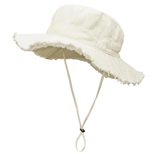 MLPKOI Sonnenhut Damen, Faltbar Fischerhut UPF 50+ UV-Schutz Bucket Cap mit Kinnriemen Breite Krempe Campinghut Für Strand, Park, Camping, Picknick, Reisen von MLPKOI