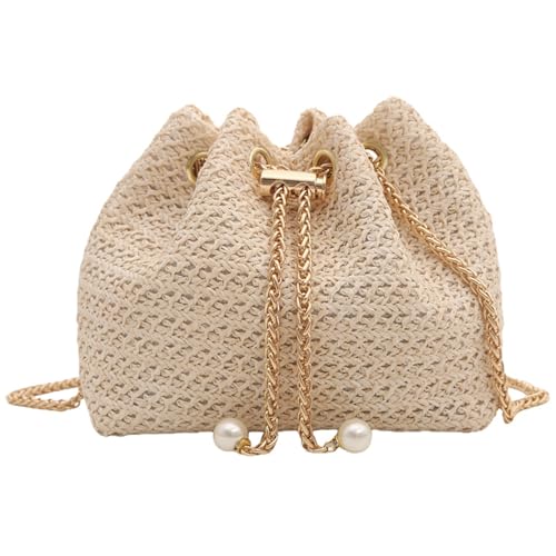 MLPKOI Stroh Strandtasche für Frauen, Sommer Stroh Clutch mit Kette Crossbody Tasche Vintage Boho Stil Umhängetasche, Strandtasche Strohtasche Umhängetasche Flechttasche,für Party Freizeit Date von MLPKOI