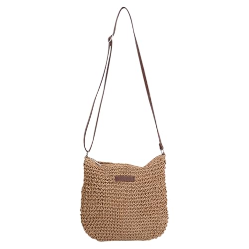 MLPKOI Strohtasche Damen Stroh Leder Umhängetasche Schultertasche Sommer Strandtasche Bohemian Handtasche Crossbody für Damenreisen und Urlaub von MLPKOI