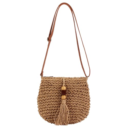 MLPKOI Strohtasche Damen Stroh Umhängetasche Schultertasche Sommer Strandtasche mit Quaste Bohemian Handtasche Crossbody für Damenreisen und Urlaub von MLPKOI