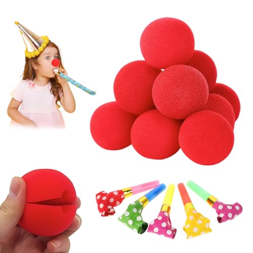 MLRUQRX 15 Stück Clownsnasen Rot Mit 5 Tröten Aus Schaumstoff Cosplay Nasen Kostüm Clown Nase Rote Nase Clown Nase Perfekt Für Kinderschminke Partys Karneval Fasching Zirkus Lustige Nasen von MLRUQRX