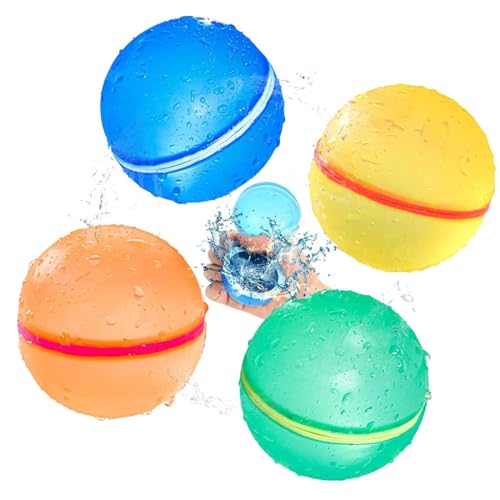 MLRUQRX 4 Pcs Wasserbomben Wiederverwendbar Wasserbomben Selbstschließend Eine Sekunde Schnelles Füllen Geeignet Für Kinder Erwachsene Wasserschlachten Strand Pool-Party Wasserpark Mit Netzbeutel von MLRUQRX