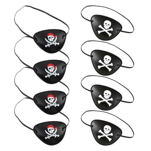 MLRUQRX 8 Stück Augenklappe Pirat Piraten Augenklappe Totenkopf Augenmaske 3D Elastische Kunststoff Augenmaske Verstellbare Pirat Augenmaske Für Kindergeburtstage Piraten Mottopartys von MLRUQRX
