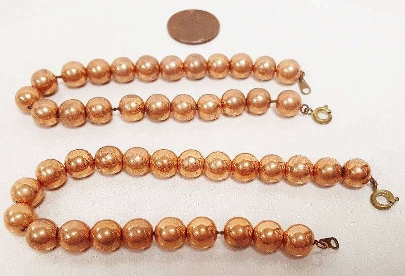 2 Vintage Kupfer Coated Acryl 8mm. Perlen Messing Kette 19 cm Armschmuck N277 von MLRobertsLtd