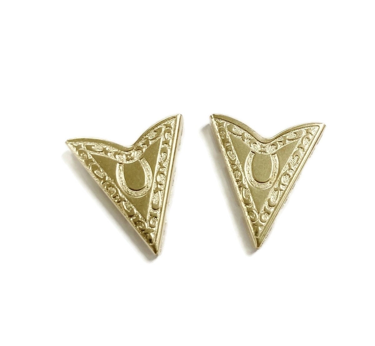 Paar Goldene Messing Hufeisen Blumen Bordüre Country Western Shirt Bluse Kragen Spitzen - Made in Den Usa 2358 von MLRobertsLtd