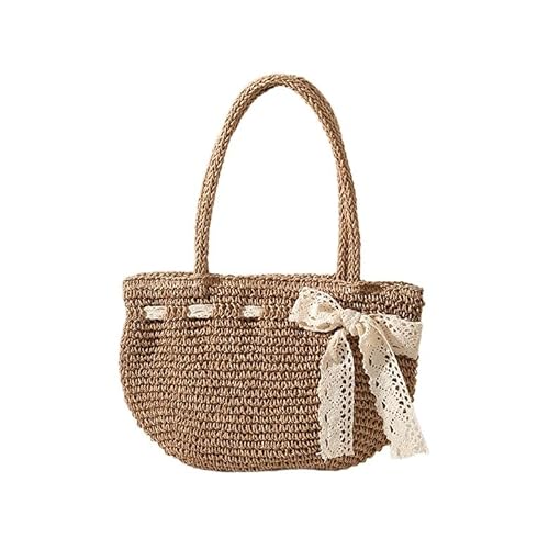 MLSHWUG Damen Bowknot Handgemachte Gewebte Boho Sommer Handtasche Seaside Urlaub Strand Reisetasche,Braun von MLSHWUG