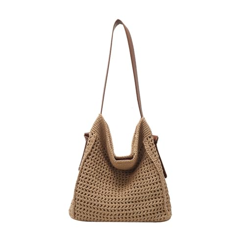 MLSHWUG Gehäkelte Strick Einkaufstasche Für Frauen Hollow Out Sommer Boho Große Reise Schulter Handtaschen,Khaki von MLSHWUG