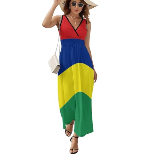 Damen Kleider, Mauritius-Flagge Freizeit Lose Sommerkleid, Patriotische Kleidung Lang Maxikleid, Ärmellos Strand Maxi Kleid Lockeres Bodenlanger Rock von MLSOWM
