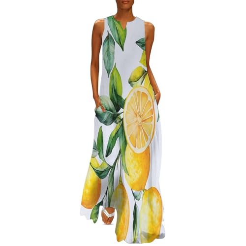 MLSOWM Damen Maxikleid Gelbe Zitrone Drucken V-Ausschnitt Aquarell-Baumzweige Plus Size Sommerlanges Kleid Lang Strandkleid mit Taschen MLSOWM Damen Maxikleid Gelbe Zitrone Drucken V-Ausschnitt Aquarell-Baumzweige Plus Size Sommerlanges Kleid Lang Strandkleid mit Taschen von MLSOWM
