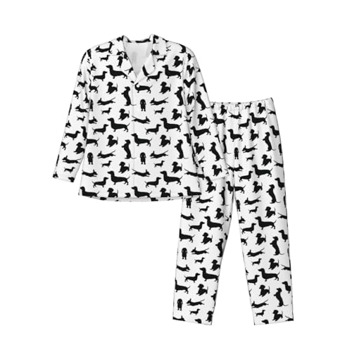 MLTRFGJ Black Dogs Herren-Pyjama-Set mit Dackel-Motiv, langärmelig, bequemer und modischer Schlafanzug, Schwarz , L von MLTRFGJ
