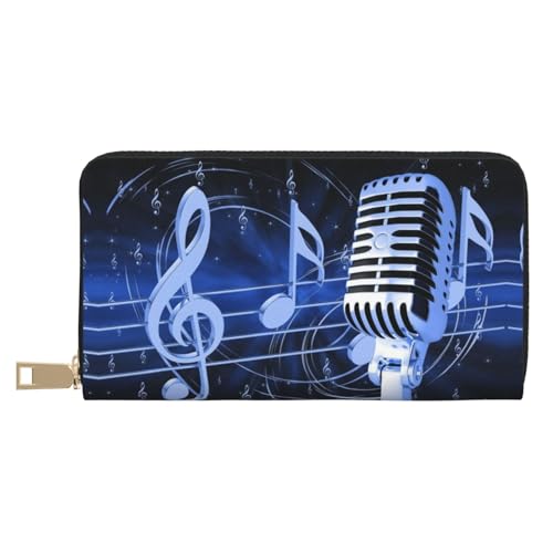 MLTRFGJ Blue Rose Geldbörse aus strapazierfähigem und modischem Leder mit sicherem Reißverschluss, Mikrofon mit Musiknoten, Einheitsgröße MLTRFGJ Blue Rose Geldbörse aus strapazierfähigem und modischem Leder mit sicherem Reißverschluss, Mikrofon mit Musiknoten, Einheitsgröße von MLTRFGJ