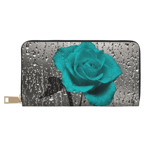 MLTRFGJ Bohemian Lotus Flower Durable Printed and Fashionable Leather Wallet with Secure Zipper Closure, Blaugrüne Rose, Einheitsgröße von MLTRFGJ