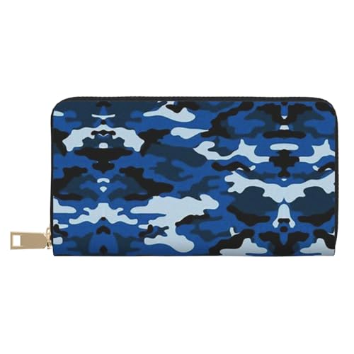 MLTRFGJ Bohemian Lotus Flower Durable Printed and Fashionable Leather Wallet with Secure Zipper Closure, Blue Camo1, Einheitsgröße von MLTRFGJ