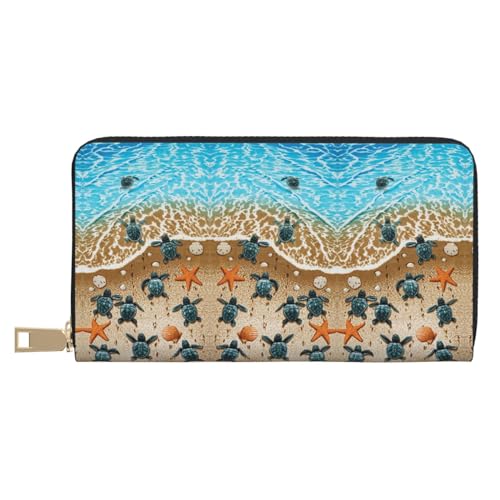 MLTRFGJ Bohemian Lotus Flower Durable Printed and Fashionable Leather Wallet with Secure Zipper Closure, Schildkröten am Strand, Einheitsgröße von MLTRFGJ