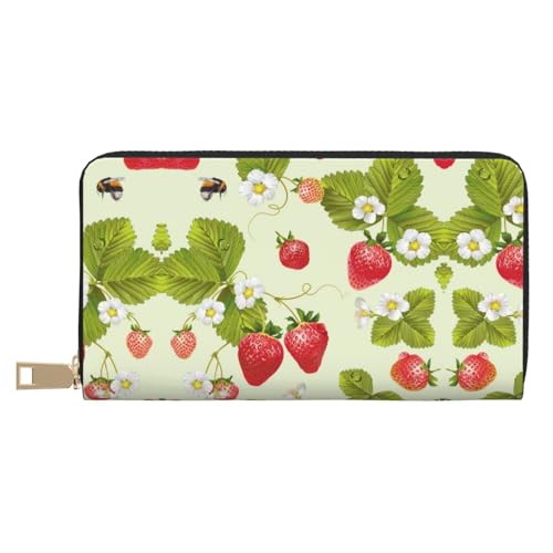 MLTRFGJ Bohemian Lotus Flower Durable Printed and Fashionable Leather Wallet with Secure Zipper Closure, Schöne Erdbeere, Einheitsgröße von MLTRFGJ