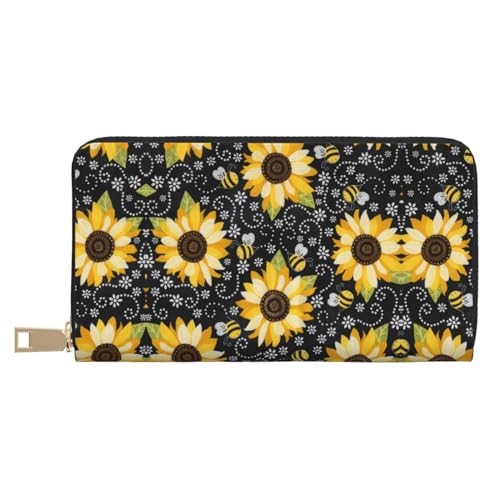 MLTRFGJ Bohemian Lotus Flower Durable Printed and Fashionable Leather Wallet with Secure Zipper Closure, Sonnenblumenbienen, Einheitsgröße von MLTRFGJ