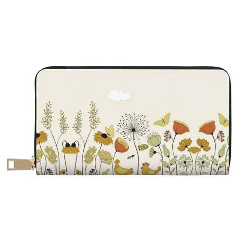 MLTRFGJ Elch Mountain Pine Tree Wilderness Durable Printed and Fashionable Leather Wallet with Secure Zipper Closure, Fliegende Schmetterlinge unter Blumen, Einheitsgröße von MLTRFGJ