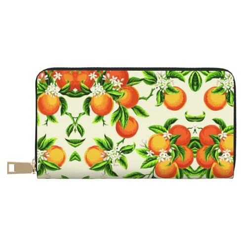 MLTRFGJ Elch Mountain Pine Tree Wilderness Durable Printed and Fashionable Leather Wallet with Secure Zipper Closure, Gelbe Blüten und Orangenfrüchte, Einheitsgröße von MLTRFGJ