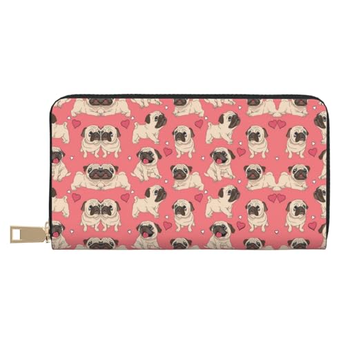 MLTRFGJ Elch Mountain Pine Tree Wilderness Durable Printed and Fashionable Leather Wallet with Secure Zipper Closure, Lustiger Mops-Welpe mit Cartoon-Motiv, Einheitsgröße MLTRFGJ Elch Mountain Pine Tree Wilderness Durable Printed and Fashionable Leather Wallet with Secure Zipper Closure, Lustiger Mops-Welpe mit Cartoon-Motiv, Einheitsgröße von MLTRFGJ