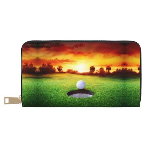 MLTRFGJ Elch Mountain Pine Tree Wilderness Durable Printed and Fashionable Leather Wallet with Secure Zipper Closure, Sport Golfball Sonnenuntergang Baum, Einheitsgröße von MLTRFGJ