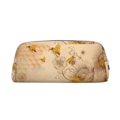 MLTRFGJ Federmäppchen mit ländlichem Honigbienen-Motiv, bedruckt, multifunktional, Leder, mit Reißverschluss, geeignet für Schule, Büro und Reisen, gold, Einheitsgröße, Kosmetiktasche MLTRFGJ Federmäppchen mit ländlichem Honigbienen-Motiv, bedruckt, multifunktional, Leder, mit Reißverschluss, geeignet für Schule, Büro und Reisen, gold, Einheitsgröße, Kosmetiktasche von MLTRFGJ