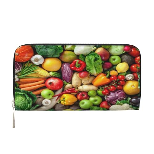 MLTRFGJ Fresh Fruits and Vegetables Printed Leather Handheld Wallet Mobile Wallet Credit Card Holder, Schwarz , Einheitsgröße von MLTRFGJ