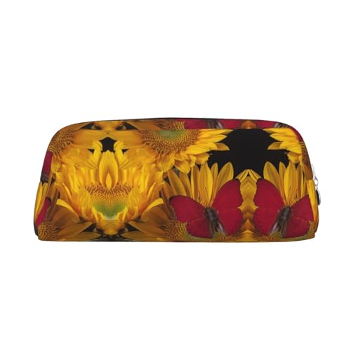 MLTRFGJ Gelbe Sonnenblumen mit rotem Schmetterling bedrucktes multifunktionales Leder-Federmäppchen mit Reißverschluss, geeignet für Schule, Büro und Reisen, silber, Einheitsgröße, Kosmetiktasche MLTRFGJ Gelbe Sonnenblumen mit rotem Schmetterling bedrucktes multifunktionales Leder-Federmäppchen mit Reißverschluss, geeignet für Schule, Büro und Reisen, silber, Einheitsgröße, Kosmetiktasche von MLTRFGJ