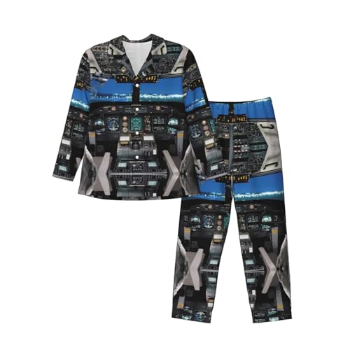 MLTRFGJ Herren-Pyjama-Set mit Flugzeug-Cockpit, langärmelig, bequemer und modischer Schlafanzug, Schwarz , L von MLTRFGJ