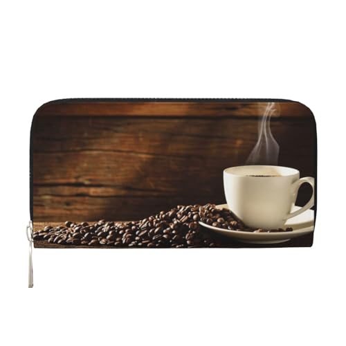 MLTRFGJ Kaffeetasse und Kaffeebohnen bedrucktes Leder Handbrieftasche Mobile Wallet Kreditkartenetui, Schwarz , Einheitsgröße von MLTRFGJ