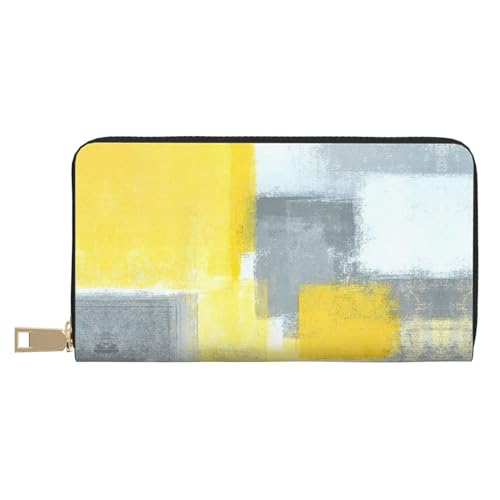 MLTRFGJ Magic Witch Witchcraft Bohemian Drawing Durable Printed and Fashionable Leather Wallet with Secure Zipper Closure, Abstrakte Kunstmalerei in Grau und Gelb, Einheitsgröße von MLTRFGJ