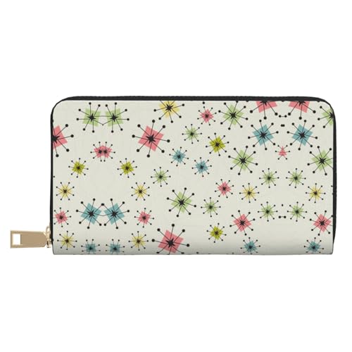 MLTRFGJ Magic Witch Witchcraft Bohemian Drawing Durable Printed and Fashionable Leather Wallet with Secure Zipper Closure, Atomic Stars Retro Muster, Einheitsgröße von MLTRFGJ